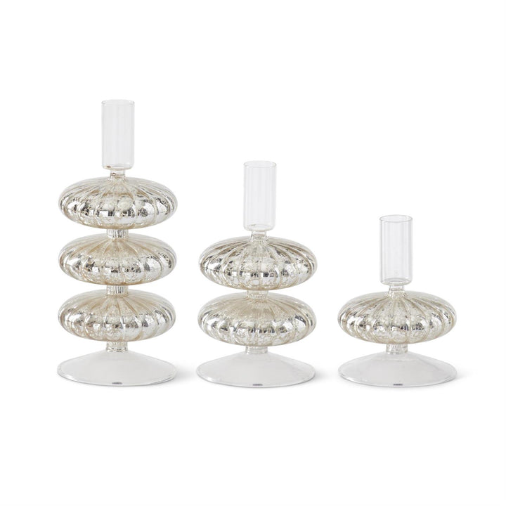 K & K Interiors Silver Mercury Glass Taper Candleholder - 8.25"