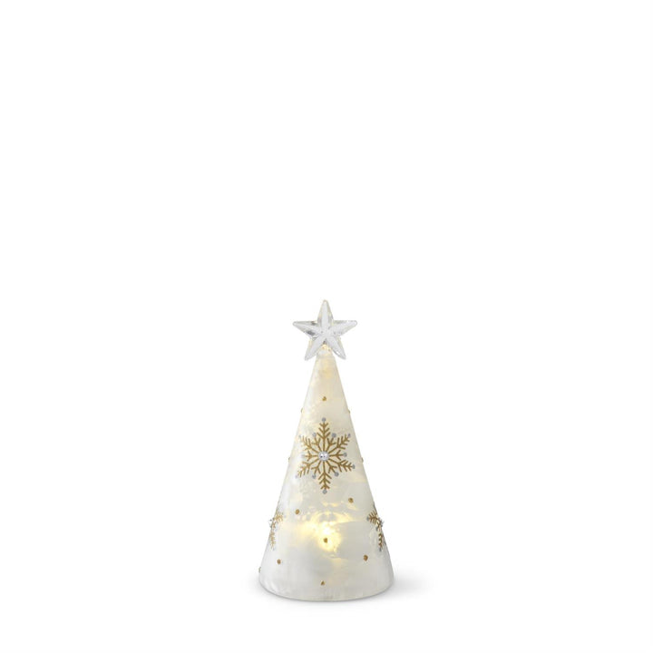 K & K Interiors Gold Glittered Snowflakes Frosted Glass LED Tree w/Timer - 6"