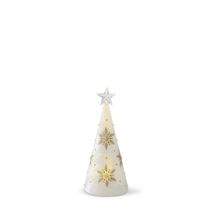 K & K Interiors Gold Glittered Snowflakes Frosted Glass LED Tree w/Timer - 7.75"