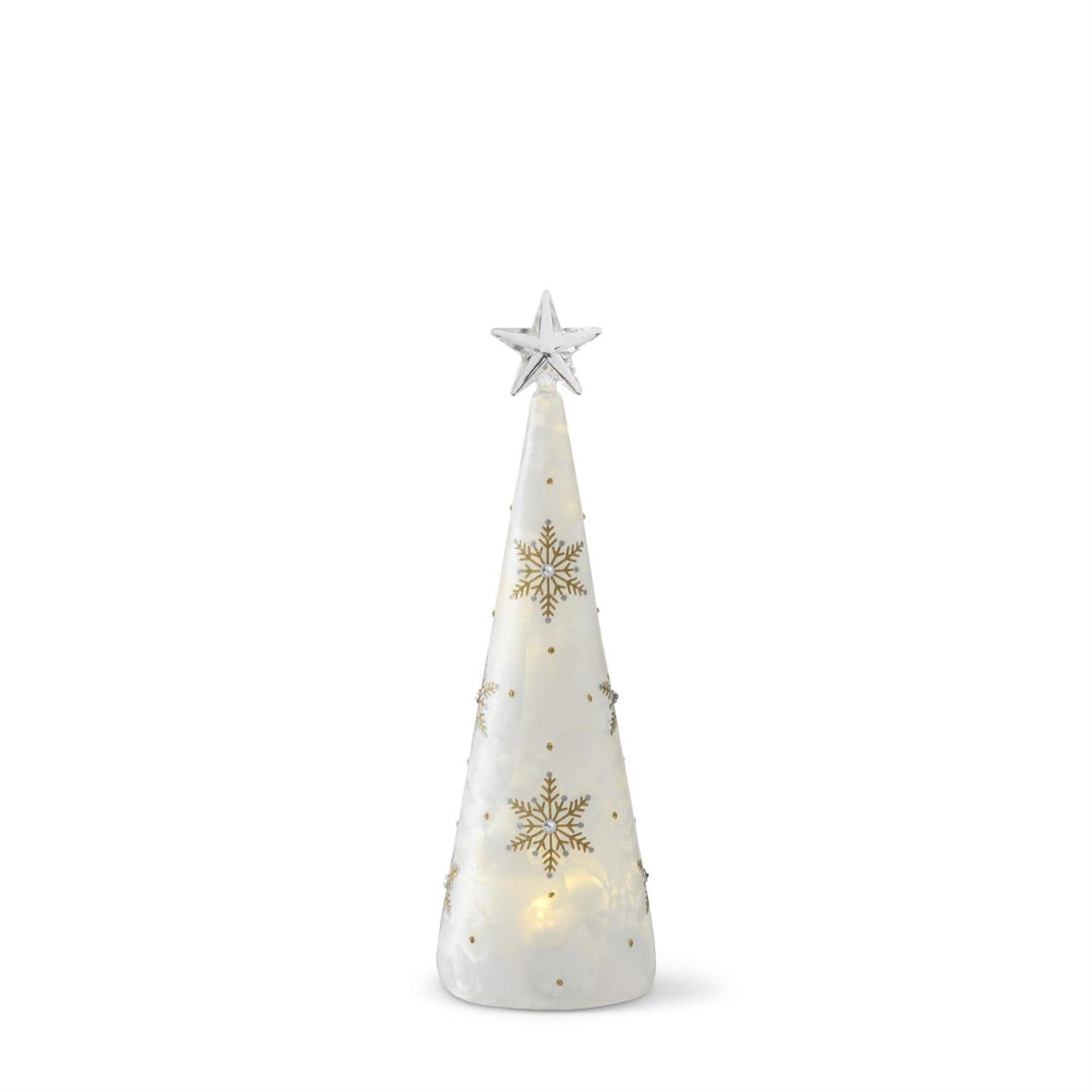 K & K Interiors Gold Glittered Snowflakes Frosted Glass LED Tree w/Timer - 11"