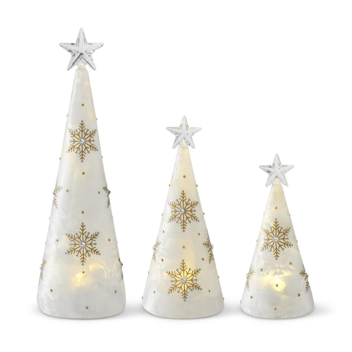 K & K Interiors Gold Glittered Snowflakes Frosted Glass LED Tree w/Timer - 6"