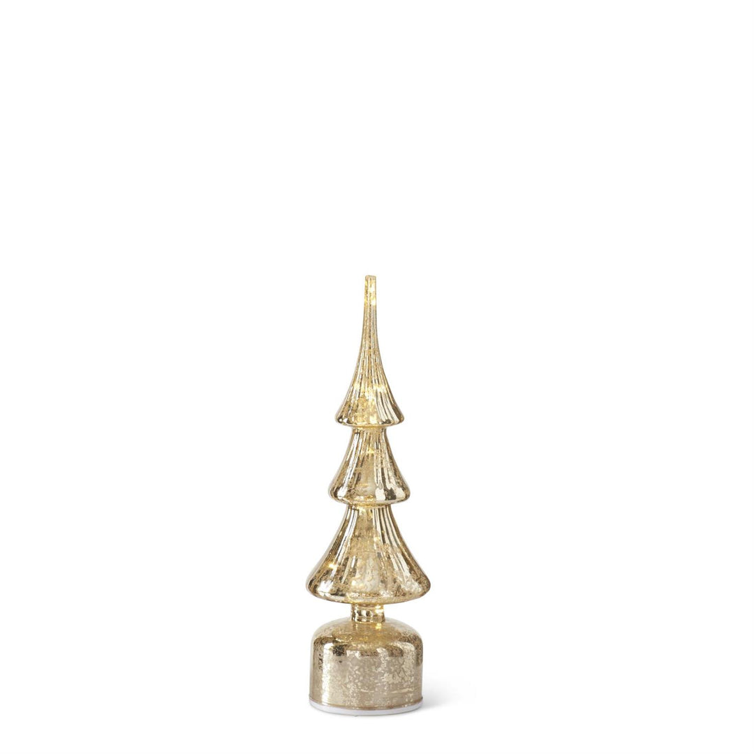 K & K Interiors Rotating Ribbed Gold Mercury Glass LED Tree w/Timer - 13.25"