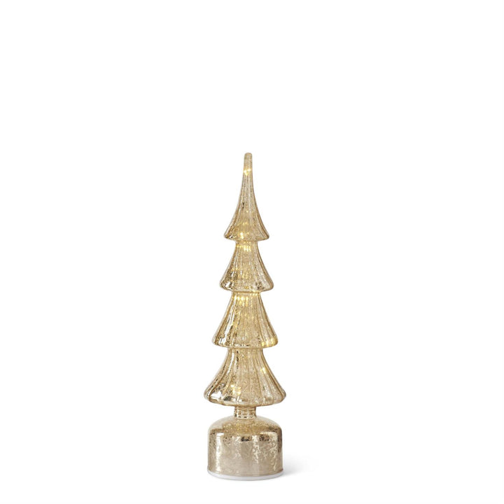 K & K Interiors Rotating Ribbed Gold Mercury Glass LED Tree w/Timer - 14.75"