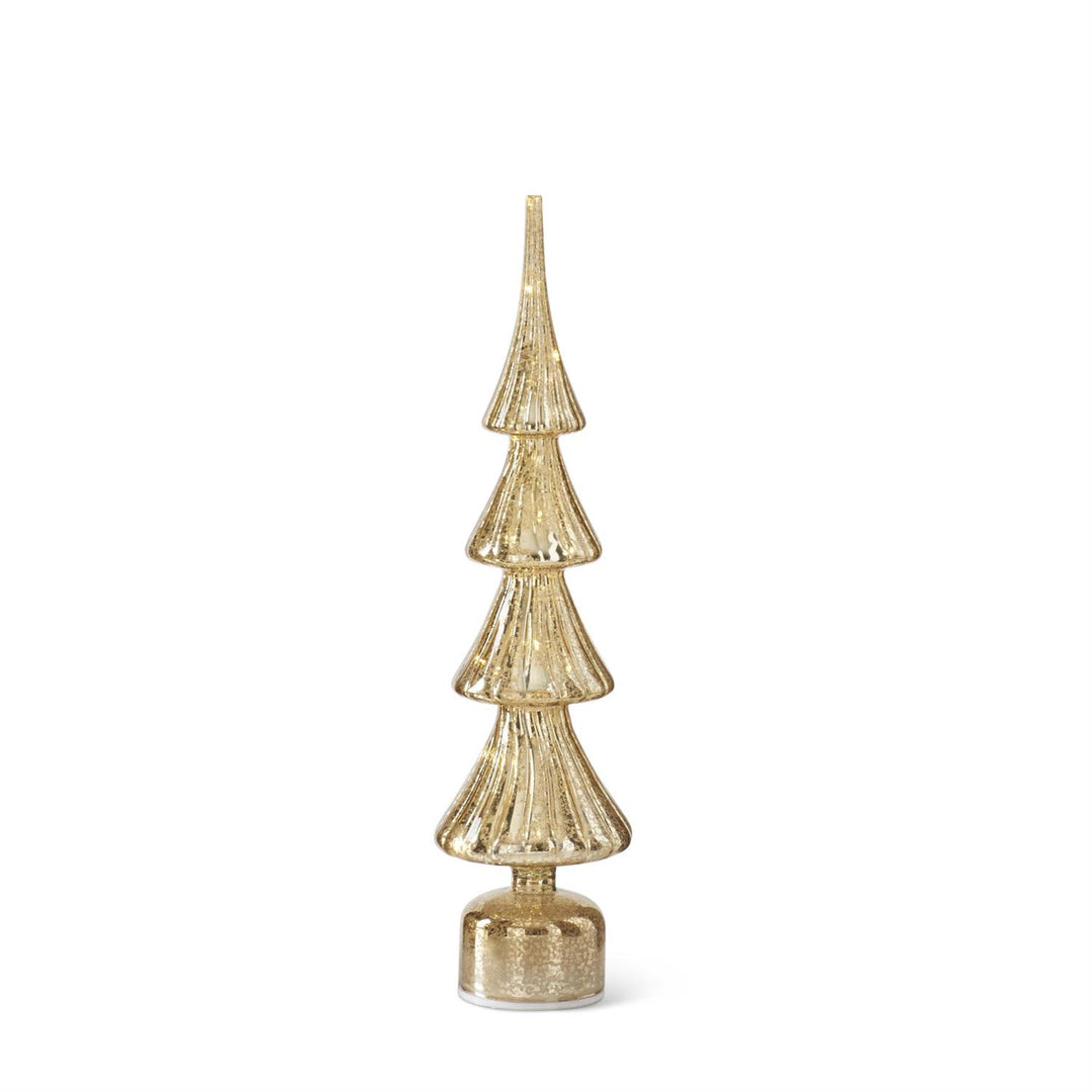 K & K Interiors Rotating Ribbed Gold Mercury Glass LED Tree w/Timer - 19"