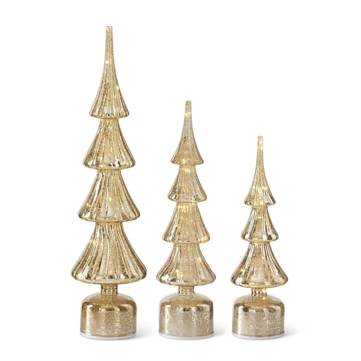 K & K Interiors Rotating Ribbed Gold Mercury Glass LED Tree w/Timer - 19"