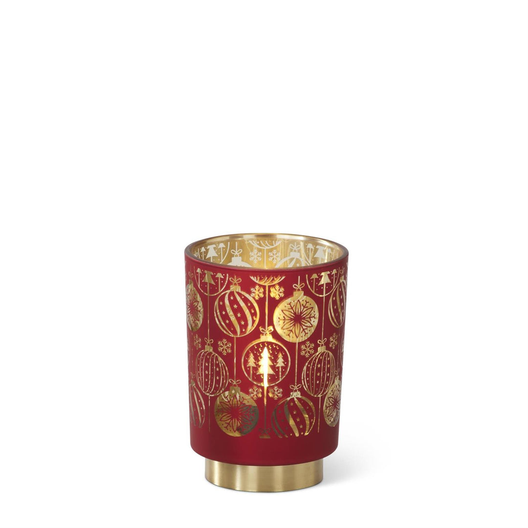 K & K Interiors Red & Gold Interior Ornament Glass Cylinder w/LED & Timer - 5.75"