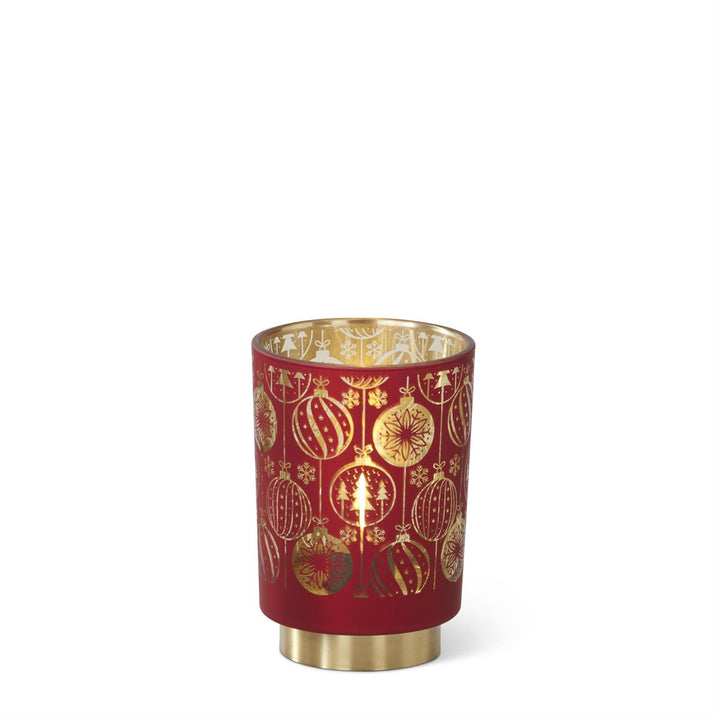 K & K Interiors Red & Gold Interior Ornament Glass Cylinder w/LED & Timer - 5.75"