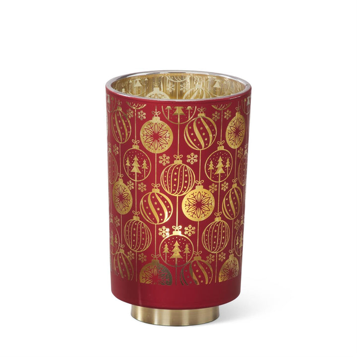 K & K Interiors Red & Gold Interior Ornament Glass Cylinder w/LED & Timer - 7.75"