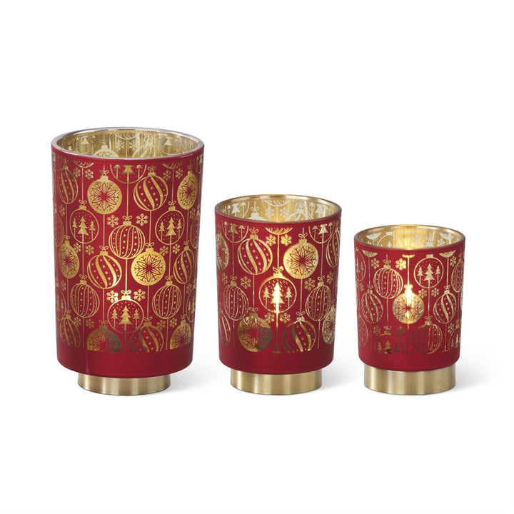 K & K Interiors Red & Gold Interior Ornament Glass Cylinder w/LED & Timer - 4.75"