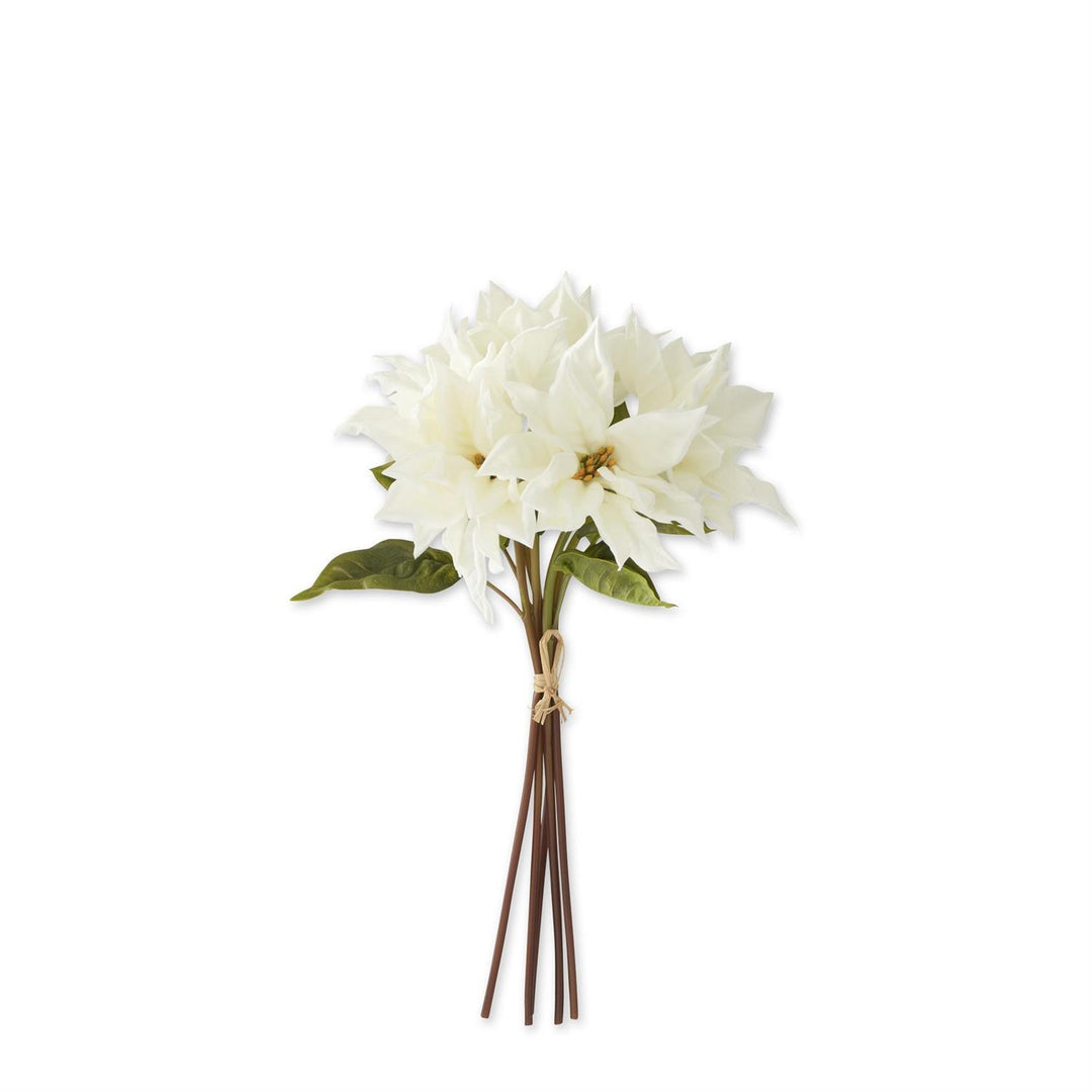 K & K Interiors Real Touch White Poinsettia Stem Bundle (5 Stems) - 18"