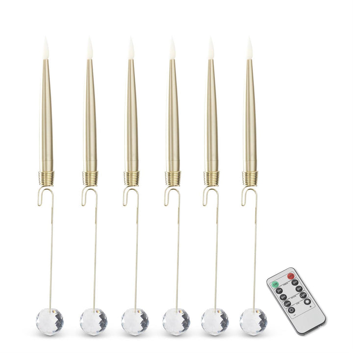 K & K Interiors Glass Pendant Hanging Gold LED Candle Ornaments w/Remote - 6" (Set of 6)