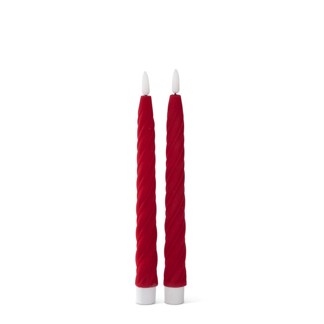 K & K Interiors 9.75 Inch Red Spiral LED Taper Candles w/Timers - 9.75" (Set of 2)