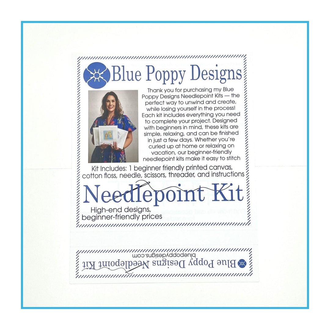 Blue Poppy Bicycle with Pink Flowers Needlepoint Kit