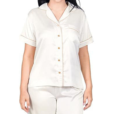 Amanda Blu Ivory/Almond Satin Notched Collar Top