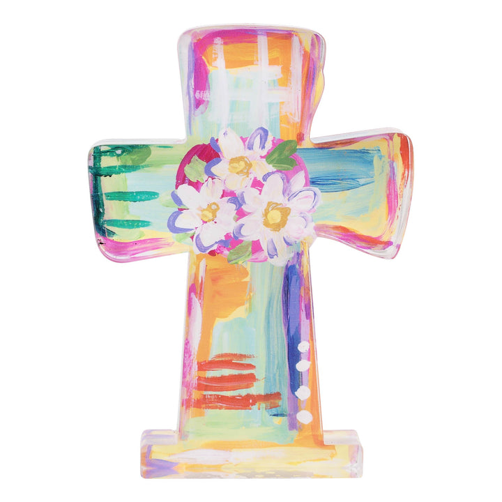 Glory Haus White Flowers Geometric Acrylic Cross