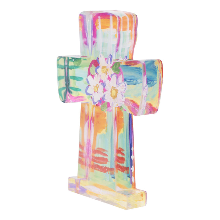 Glory Haus White Flowers Geometric Acrylic Cross