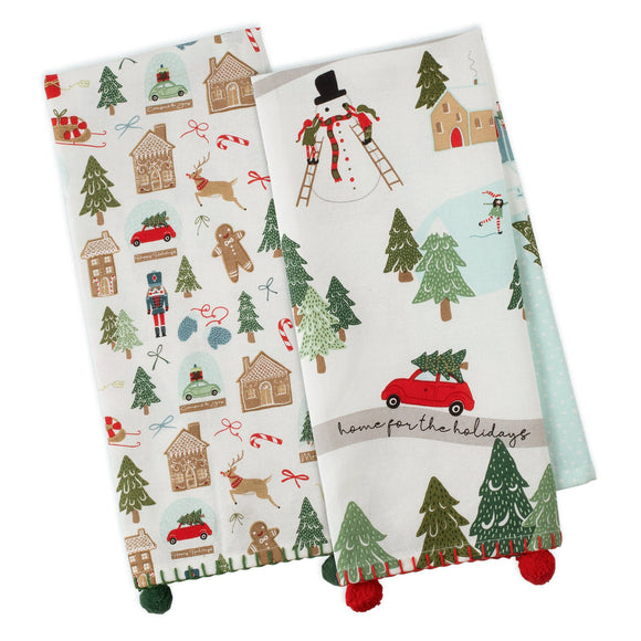 DII North Pole Village Embellished Dishtowels