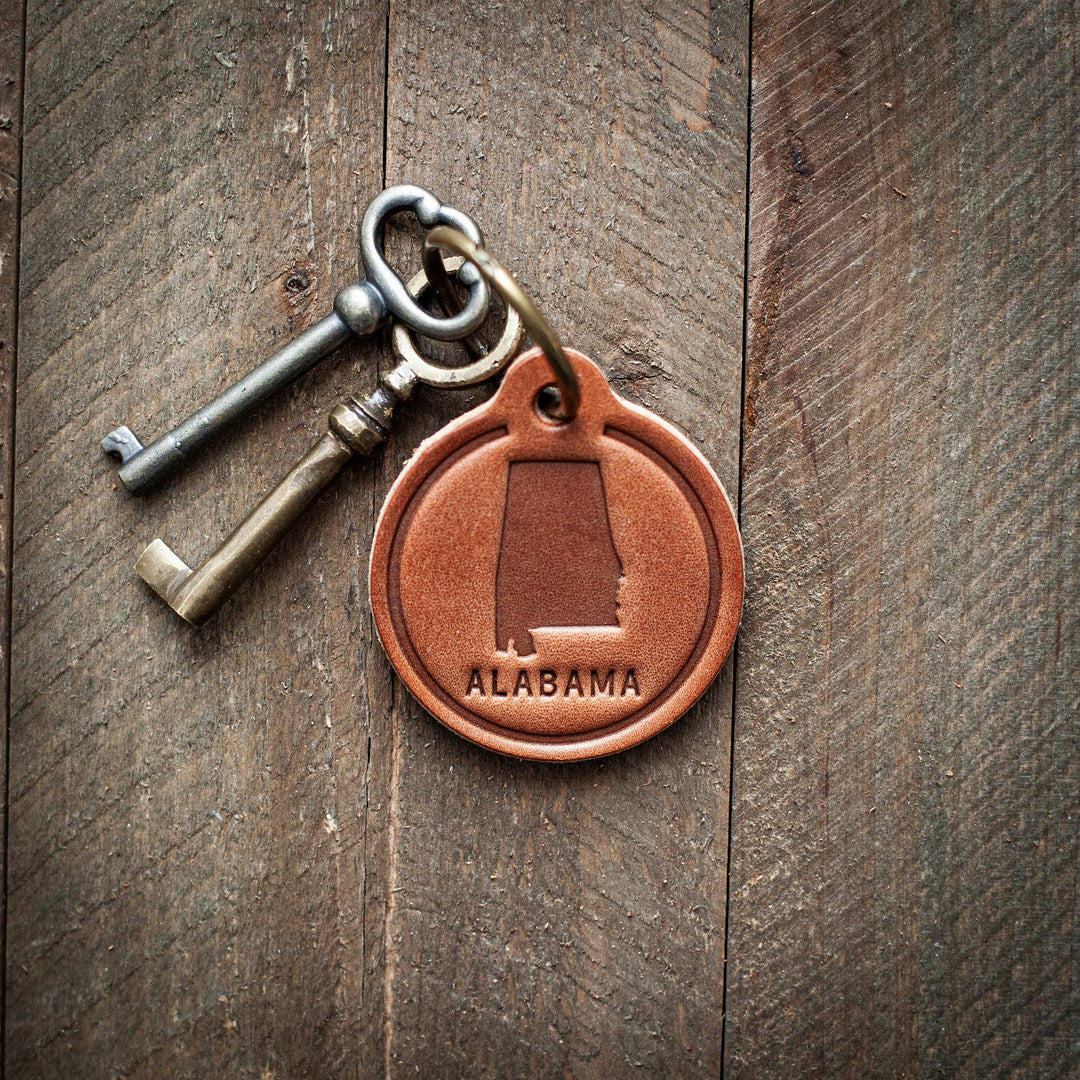 Sugarhouse Alabama State Silhouette Leather Circle Keychain