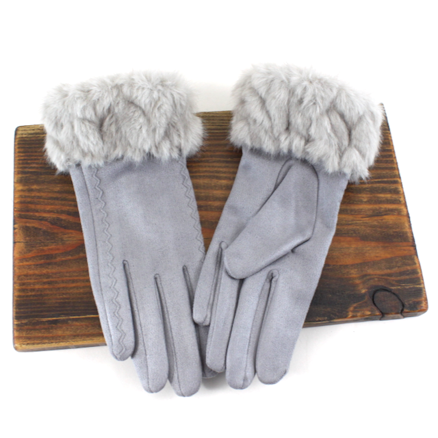 Pretty Persuasions Gloves - Grey Faux Fur Cuff