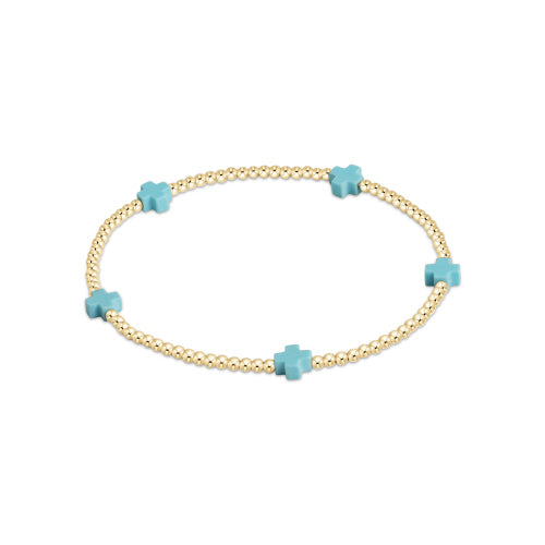 enewton Signature Cross Small Gold Pattern 2mm Bead Bracelet - Turquoise