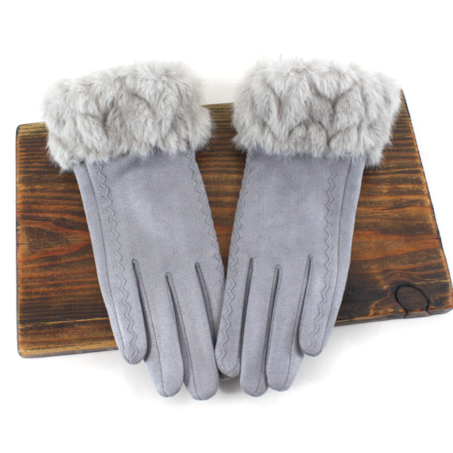 Pretty Persuasions Gloves - Grey Faux Fur Cuff