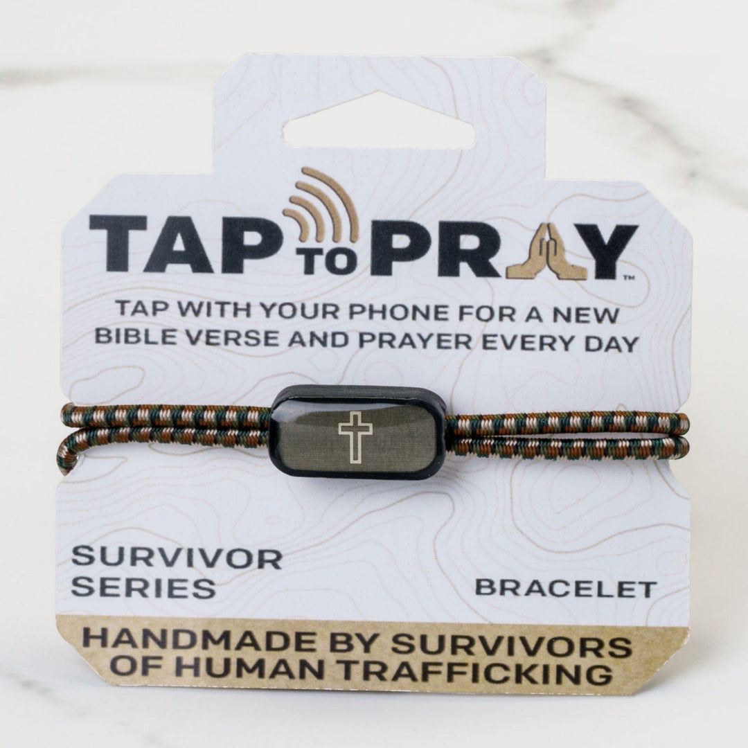 Versible® Tap To Pray™ Survivor Series Bracelet - Camo Green + Cross