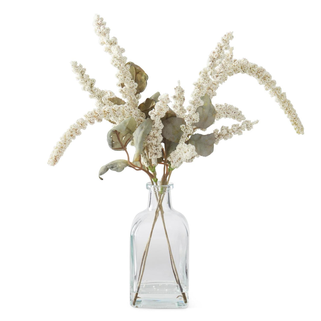 K & K Interiors Gold  White Berry Custer Premade in Square Glass Vase w/Faux Water - 12"