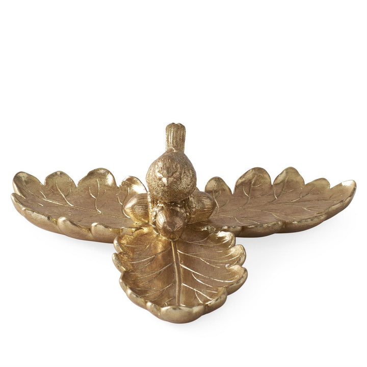 K & K Interiors Gold Resin Leaf Tray w/Bird - 8.75"