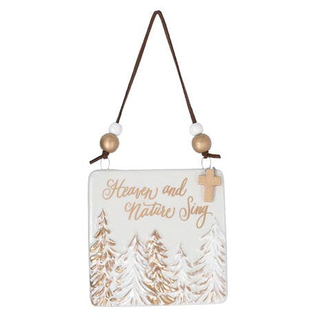 Burton & Burton Ornament - Square w/Gold & White Trees/Heaven and Nature Sing