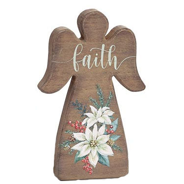 Burton & Burton Shelf Sitter - Wooden Angel with Faith