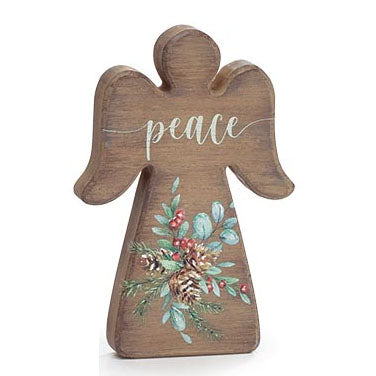 Burton & Burton Shelf Sitter - Wooden Angel with Peace