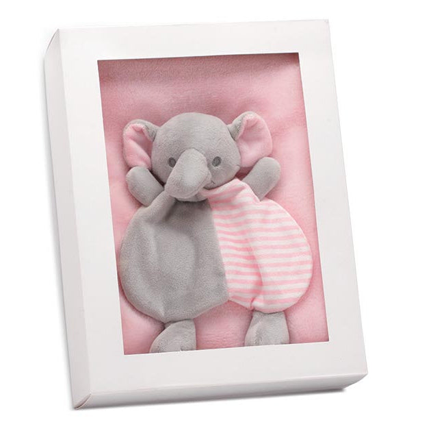 Burton & Burton Baby Plush & Blanket Gift Set - Pink & Gray Elephant w/Pink Blanket & Rattle (Copy)