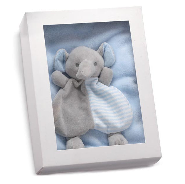 Burton & Burton Baby Plush & Blanket Gift Set - Blue & Gray Elephant w/Blue Blanket & Rattle