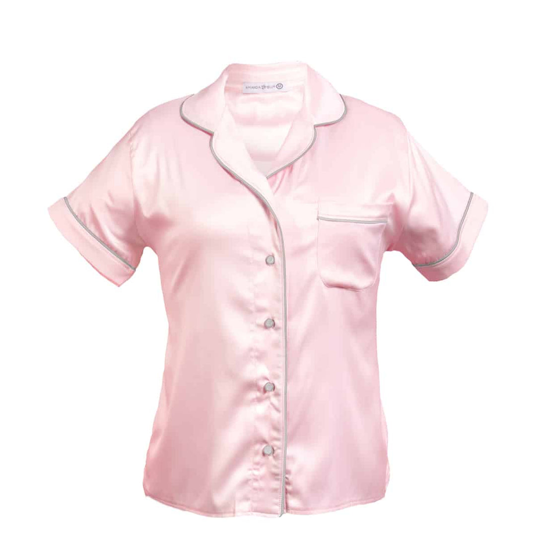 Amanda Blu Pink/Grey Satin Notched Collar Top