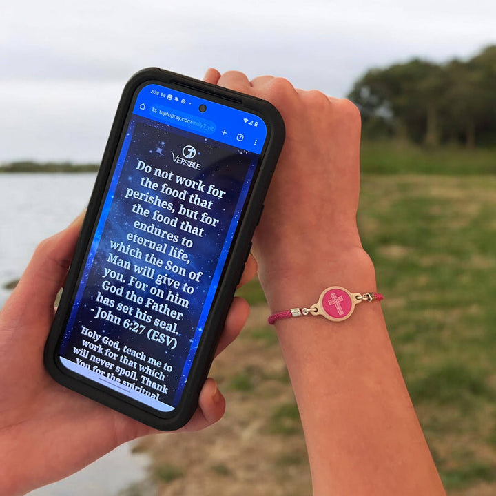 Versible® Tap To Pray™ Bracelet - Dragonfruit + Cross
