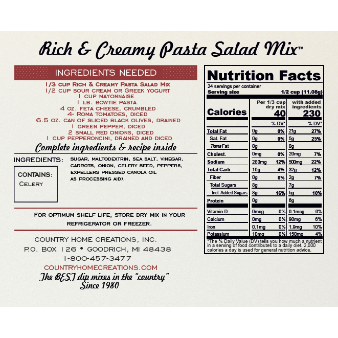 Country Home Creations Artisan Kitchen - Rich & Creamy Pasta Salad Mix