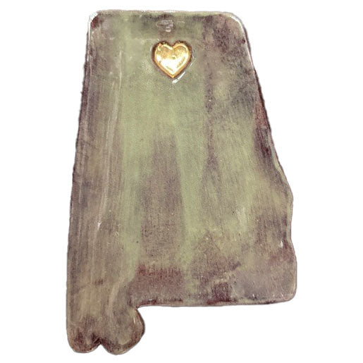 Alabama Dish with Gold Heart Accent - Moss Green