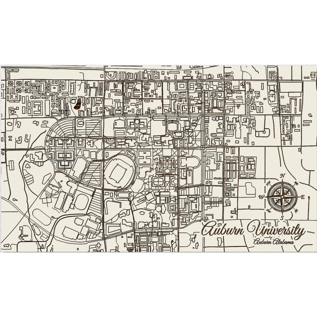 Fire & Pine Auburn University, Alabama Street Map Papier Blanch Mini Wood Wall Hanging