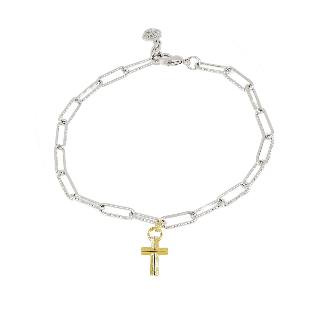 Diamante - Cross Charm Bracelet - Rhodium