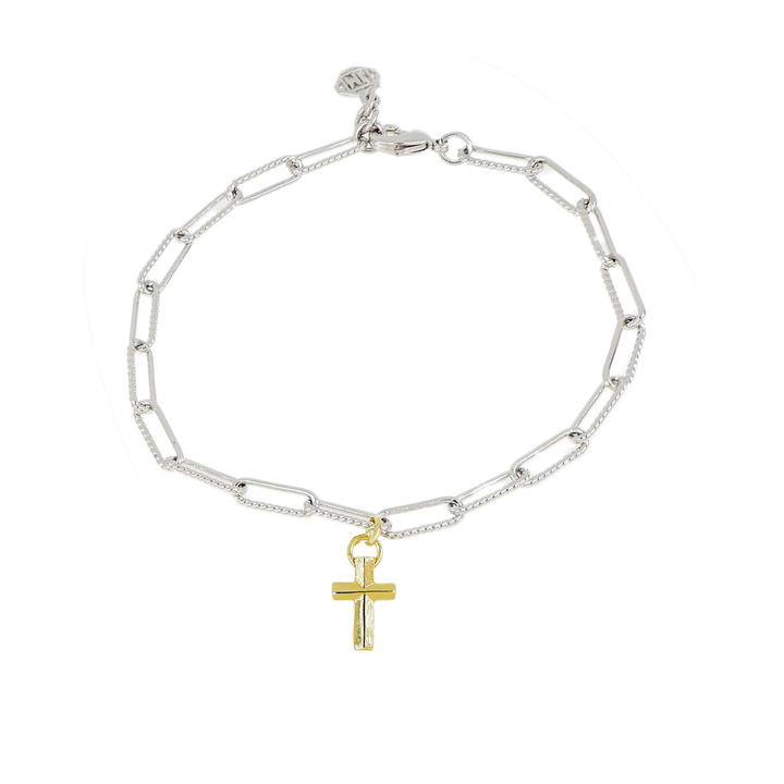 Diamante - Cross Charm Bracelet - Rhodium