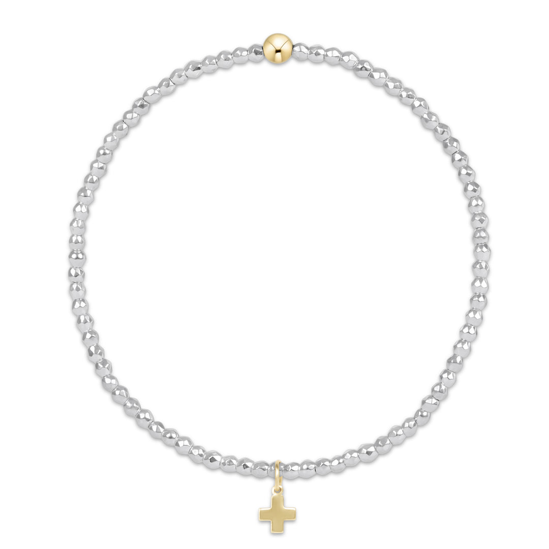 enewton Bright Silver Faceted Hematite 2mm Bead Bracelet - Signature Cross Gold Charm