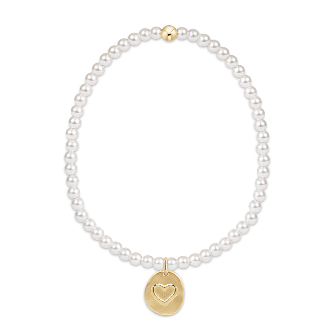 enewton Classic Pearl 3mm Bead Bracelet - Inspire Love Small Gold Heart Charm