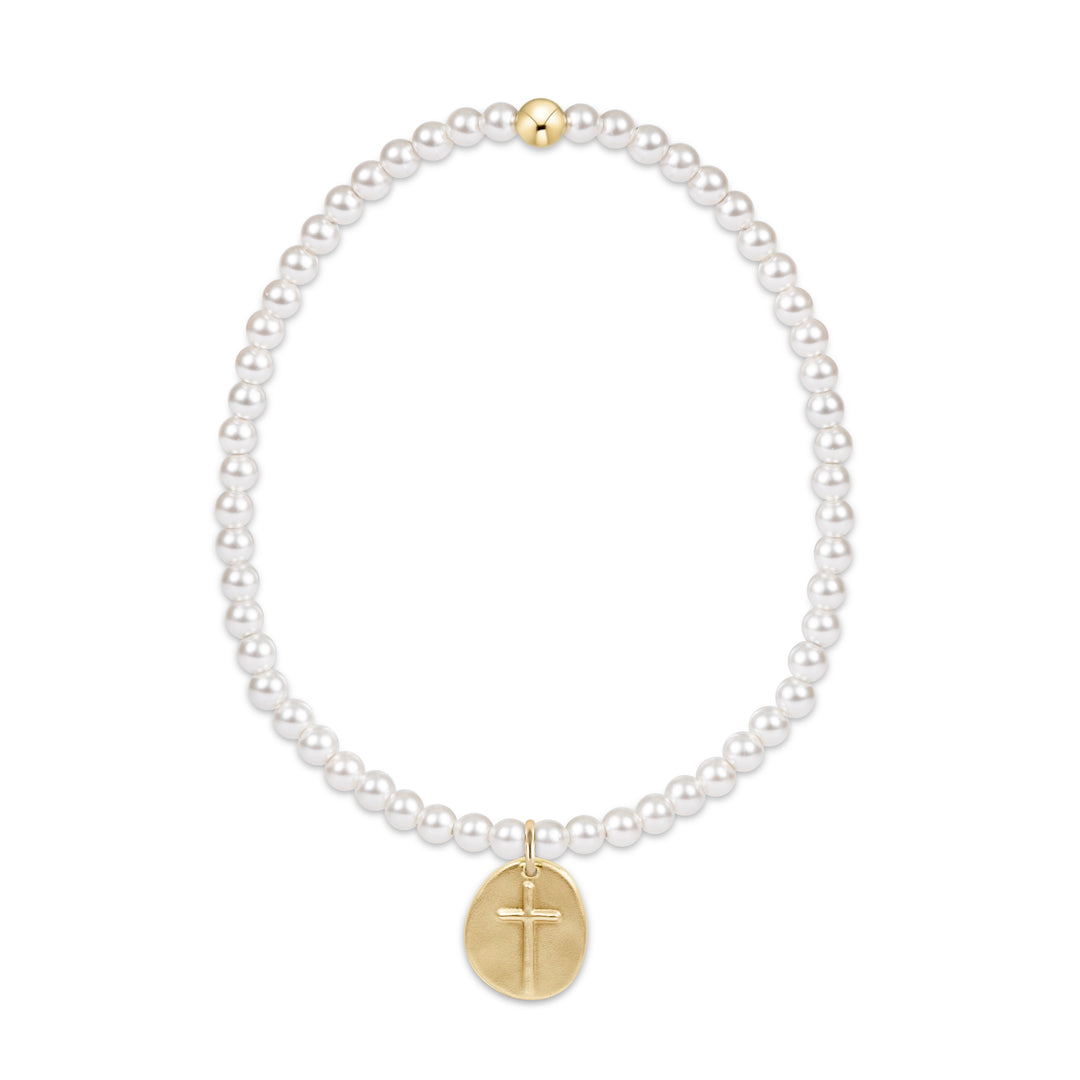 enewton Classic Pearl 3mm Bead Bracelet - Inspire Love Small Gold Cross Charm