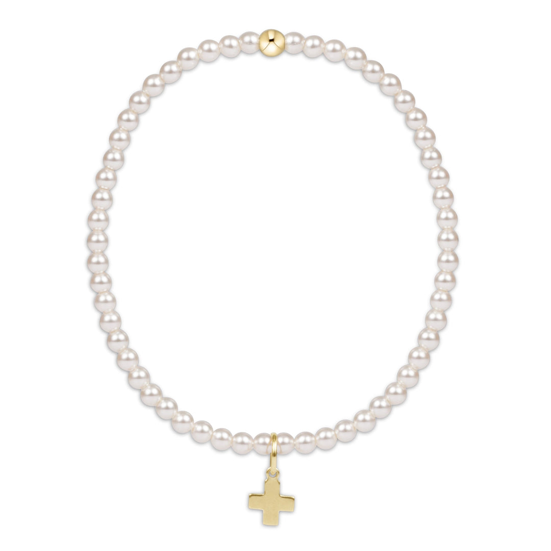 enewton egirl Classic Pearl 3mm Bead Bracelet - Signature Cross Gold Charm