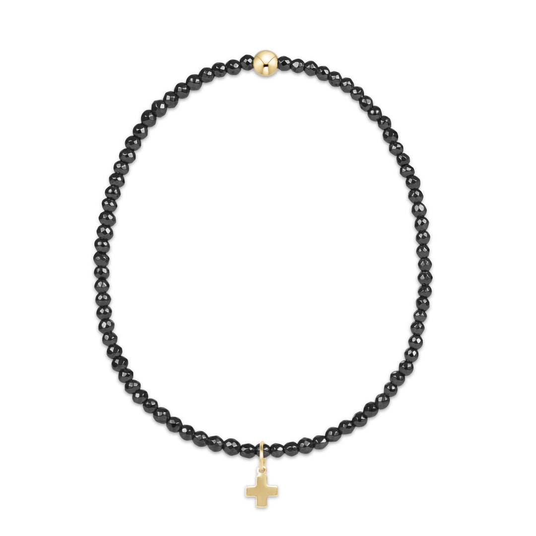 enewton Faceted Hematite 2mm Bead Bracelet - Signature Cross Gold Charm