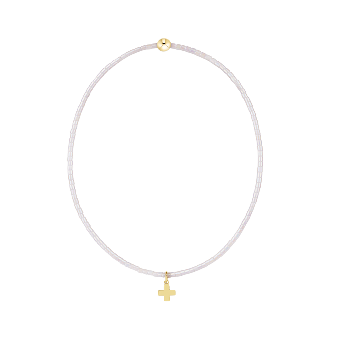 enewton Hope Classic Silky White Bracelet - Signature Cross Small Gold Charm