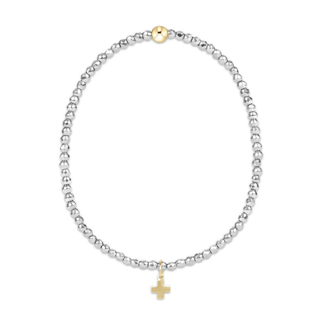 enewton Silver Faceted Hematite 2mm Bead Bracelet - Signature Cross Gold Charm