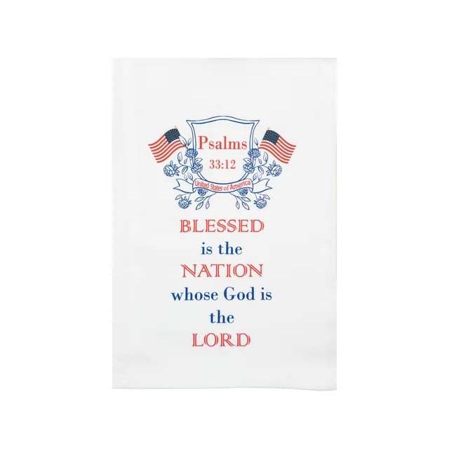 Standing On The Word Tea Towel - Patriotic Crest with verse: Psalms 33:12