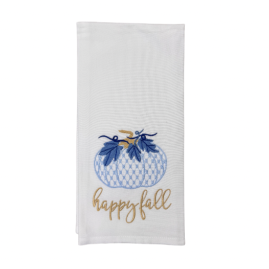 Hanging By A Thread Wheat Towel - Blue Pumpkin Happy Fall