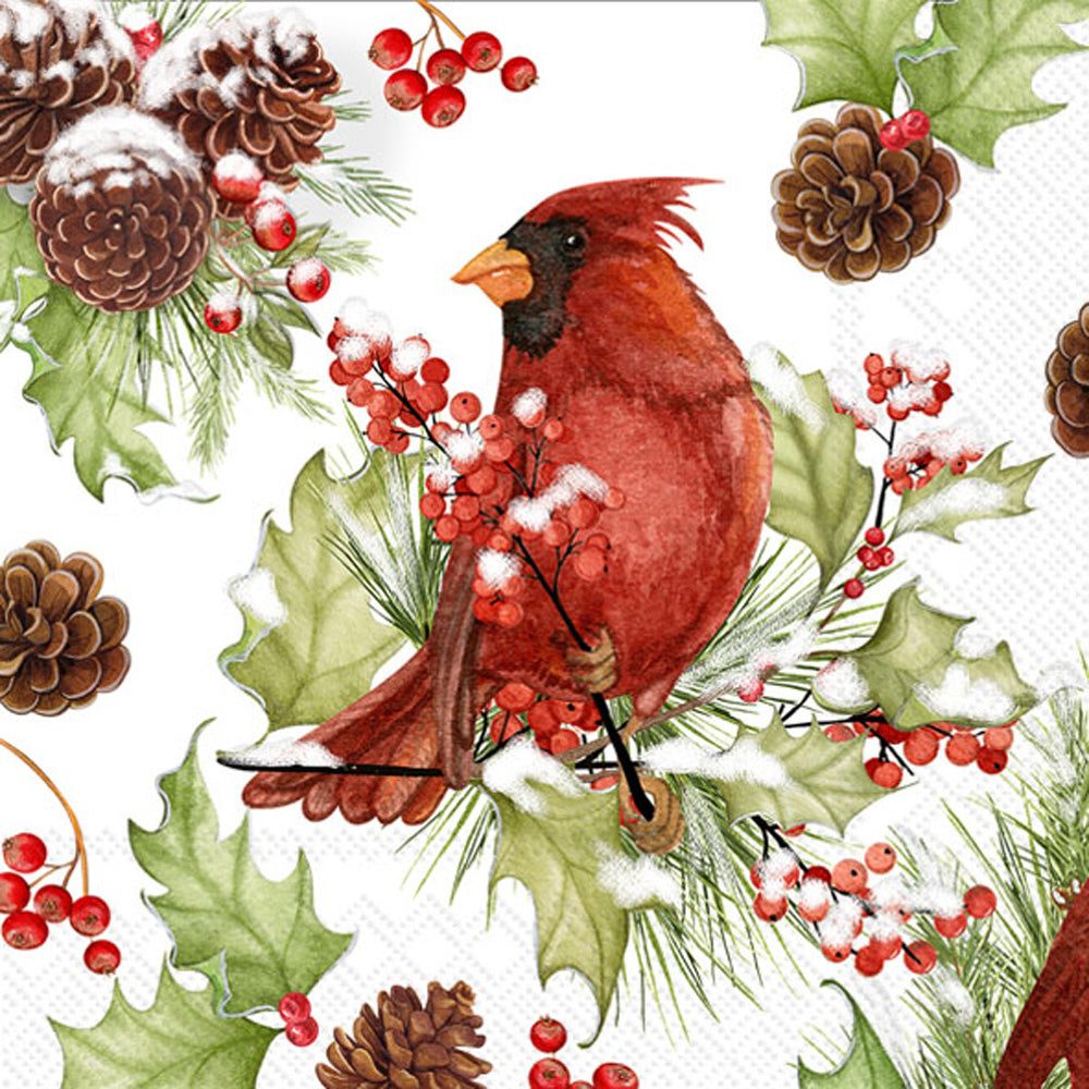 IHR Cocktail Napkins - Cardinal In Holly